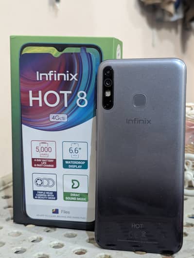 Infinix Hot 8 with box in mint condition just like brand new