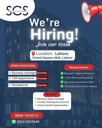 We are Hiring Open 5 Positions For Females
