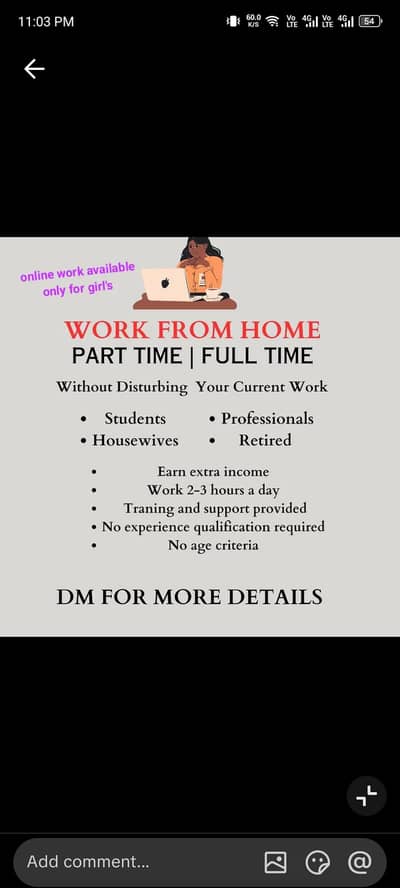 Online work available for girls only Lahore