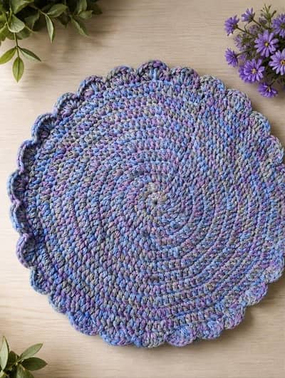 Handmade Crochet Table Mat / Decorative Round Placemat – Purple & Blue