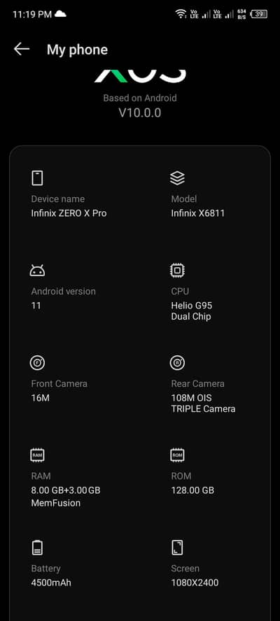Infinix zero x pro 8gb ram 128gb rom