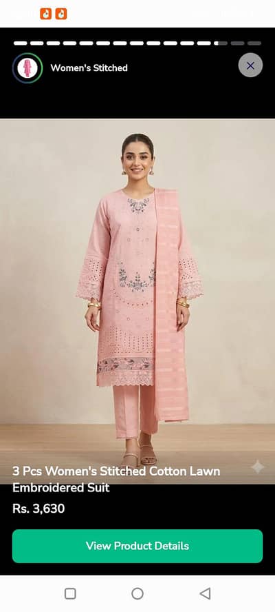 "Premium 3-pc Pink Embroidered  Cotton Lawn suit ".