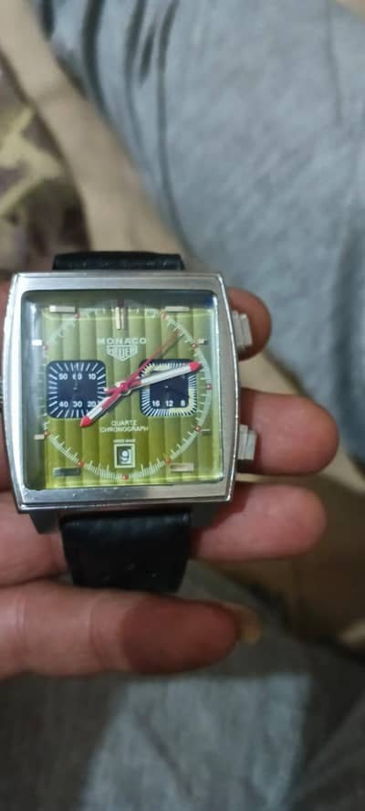 Tag Heuer Monoco Chronograph Green Dial Camel Leather Straps