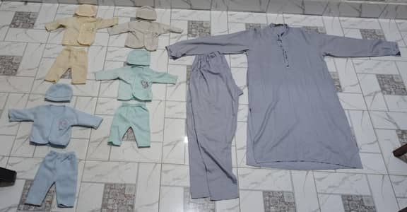 1 Men Shalwar Qameez and BabY full 4 clothes