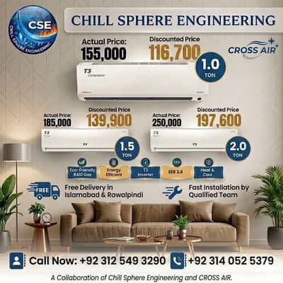 Cross Air AC for sale  1 Ton=114000, 1.5 Ton=137000, 2 Ton=195000