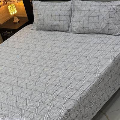 Cotton printed double bed sheet grey 3 PCs set