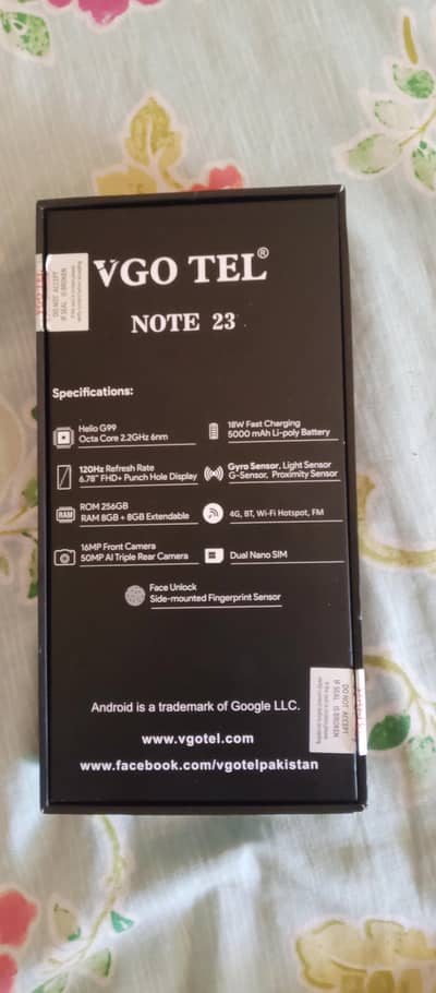 VGO TEL NOT 23 OFFICIAL PTA 8/256 WITH BOX CHARGER