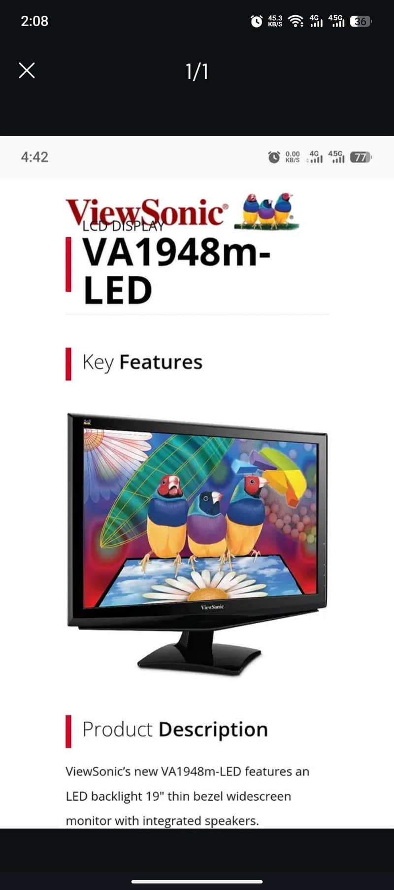 ViewSonic 19" LED 0