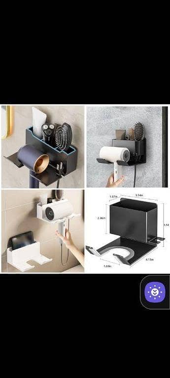 Wall-Mounted Hair Dryer Holder with Shelf