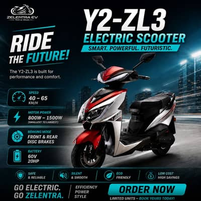 Zelentra Y2-ZL3 Electric Scooter | 75KM Range | Home Delivery