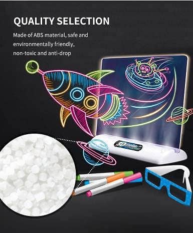 Magic 3D Luminous Eraseable, Drawing Board, Educational Fun Learning