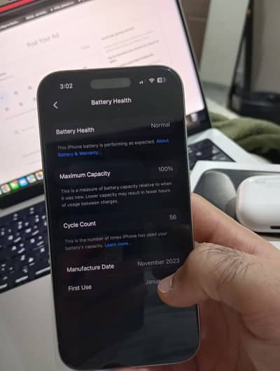 Apple iPhone 15 Pro PTA Approved with 100% Health, used abroad