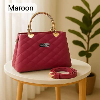Maroon Quilted Hand Bag With Detachable Strap for women