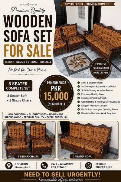 Premium Wooden Sofa Set For Sale