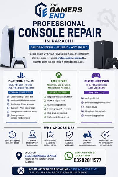  PS5, PS4 & Xbox Repair in Karachi | Professional Console Repair