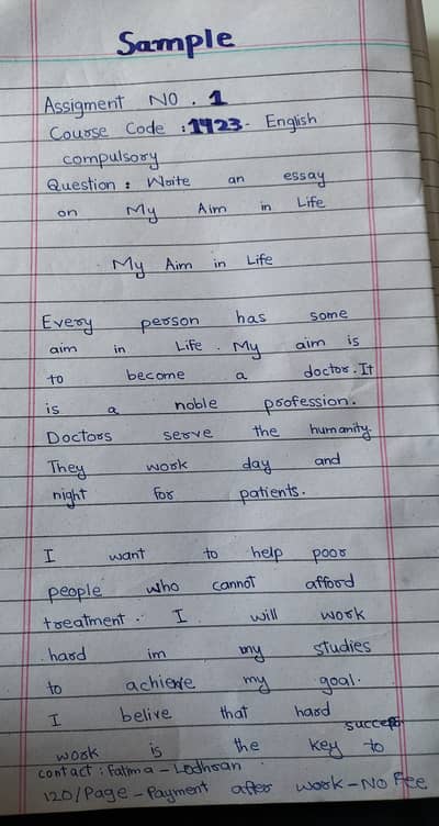 Neat Urdu/English Handwriting -Assigment Work Lodhran
