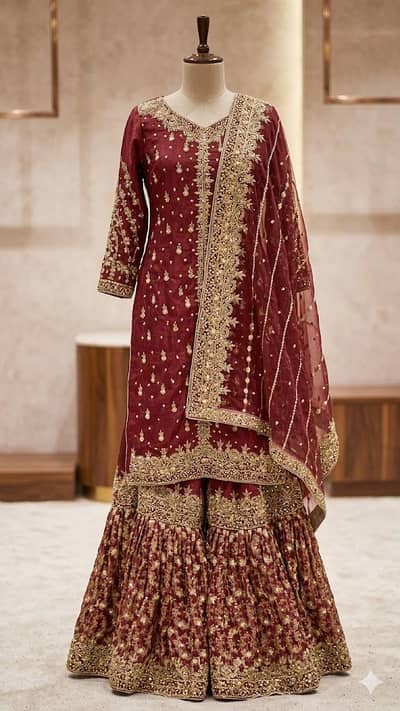 Bridal Barat lehanga dress with long flare and embriodery