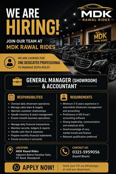 Job available of General Manager Showroom and Accountant