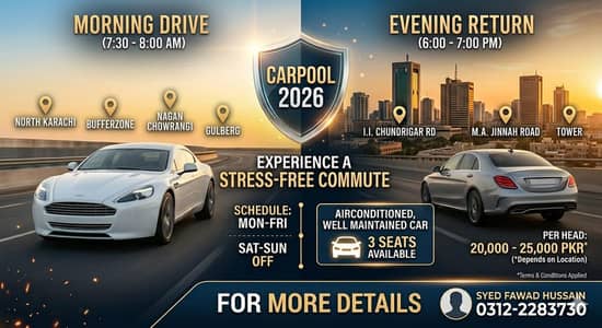 CARPOOL AVAILABLE (,NORTH KARACHI 11B TO II CHANDIGARH ROAD)