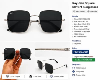  Ray-Ban RB1971 Square Sunglasses | 2 Day Used | 100% Original 