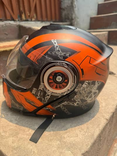 VECTOR Full Face Helmet with Double Visor - Black Orange - Sporty Look