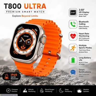 T800 Ultra Smart Watch Yellow Black HD Bluetooth Health Tracker