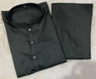 2 Pcs Men’s Stitched Wash And Wear Plain Shalwar Kameez