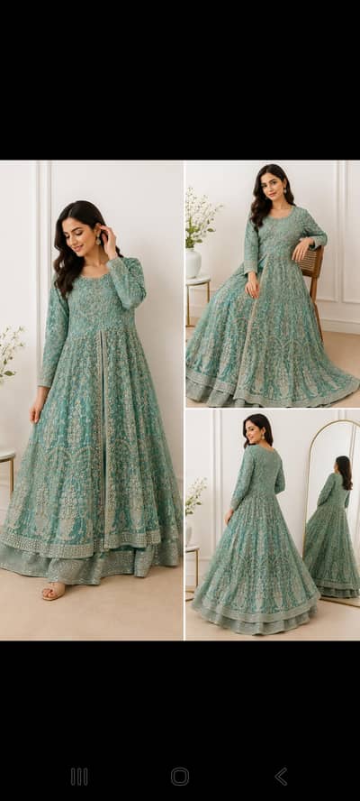 Elegant sea green maxi with heavy Embroidery