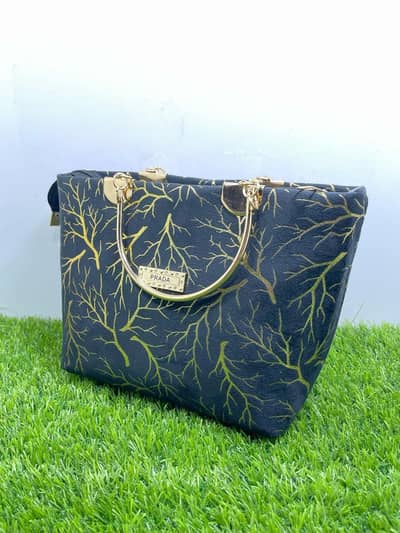 blue velvet printed girl handbag
