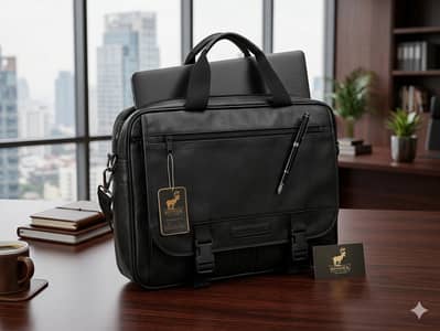 Sleek Black Messenger Laptop Bag - Renwick Leather Style