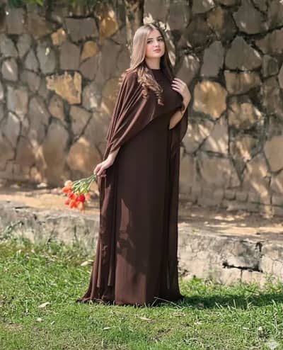 Brown Chiffon Maxi Dress with Dupatta Set