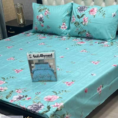 Turquoise floral cotton bedsheet double bed
