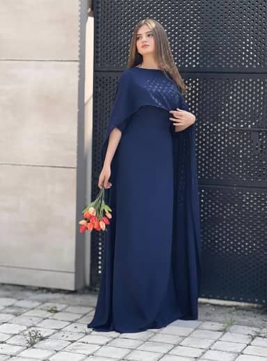 2 Pcs Women's Stitched Chiffon Plain Maxi Suit