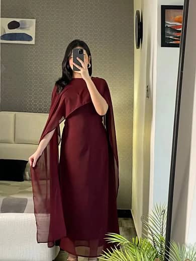 2 Pcs Women's Stitched Chiffon Plain Maxi Suit