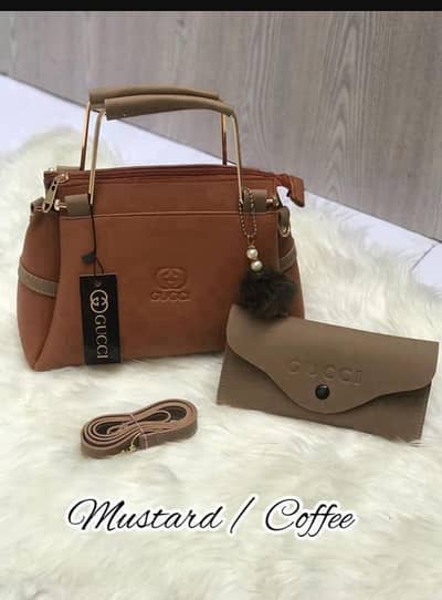 Mustard Coffee Rexine Handbag and Wallet set. 20%off .