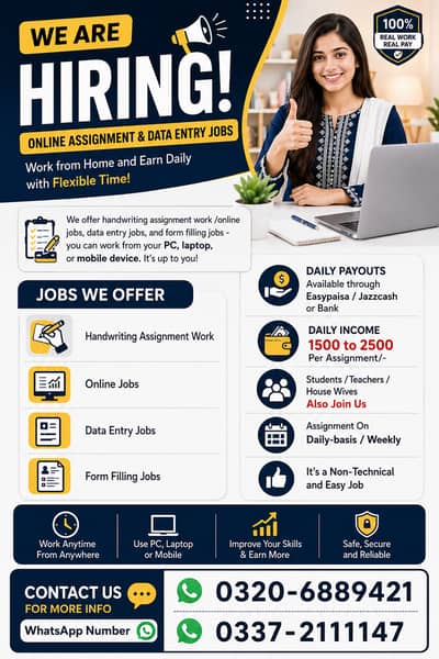 Job Vacancy / Work Opportunity/ Male & Female / Full-Time / Part-Time