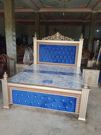 Double bed with side tables and without mattress