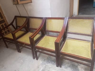 Elegant Wooden Cane Chairs Set for Sale