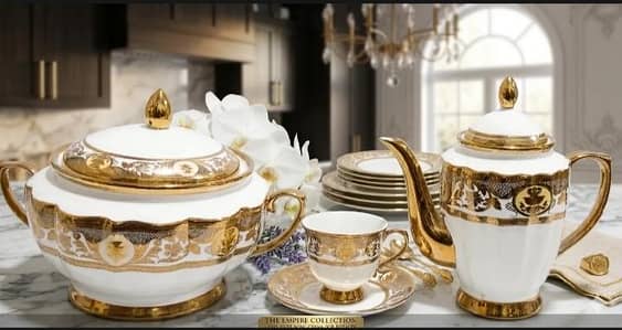 Cream & Gold plated Bone China dinner set 78 pcs
