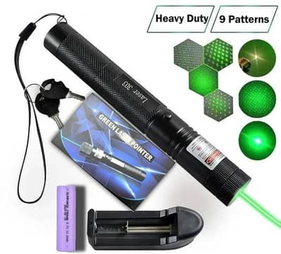 High-Power Green Laser Pointer 303 – Rechargeable Battery, Charger