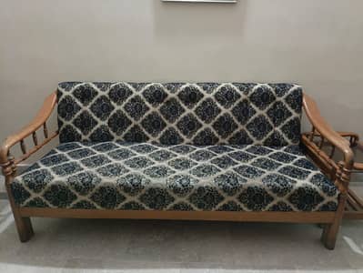 Complete wooden sofa set and tables along with metalled chairs