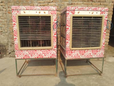 ​2 Lahori Room Coolers with Iron Wheel Trolleys - A1 Working Condition