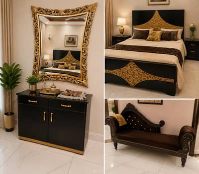 Wooden furniture  ( bed+ Diwan + Dressing with Mirror)