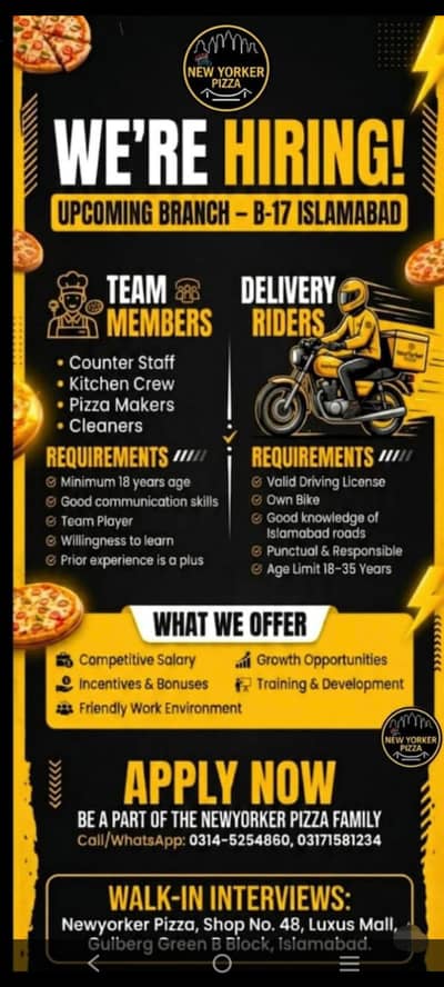 Kitchen Assistants/Delivery Riders/Waiters/Cashiers