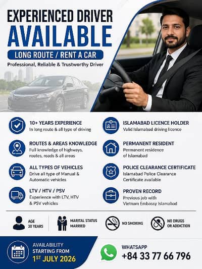 Experienced Driver Available for Long Route / Rent a Car Services