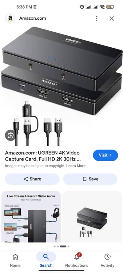 Ugreen Video Capture Card 4k 60 FPS for pubg recording