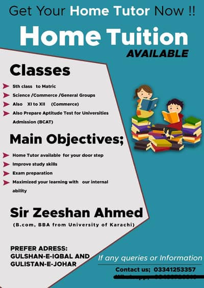 HOME TUITION AVAILABLE. .