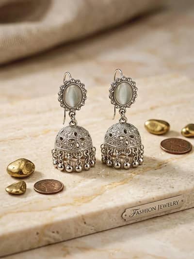 Silver Plated Crystals Junka Earnings for Women's  2 pcs