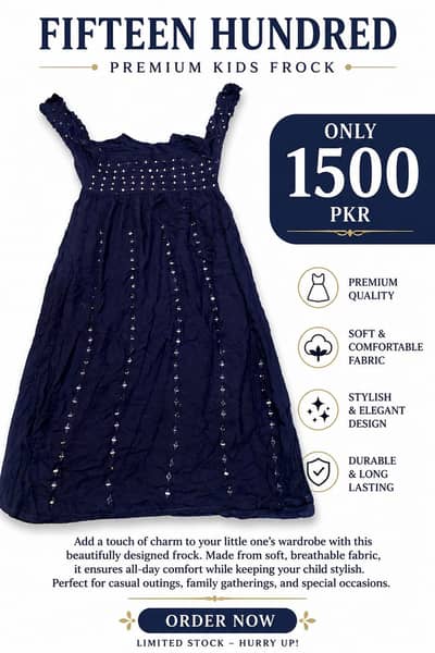 Navy Blue Stylish Girls Frock – Excellent Condition  | Only 1500