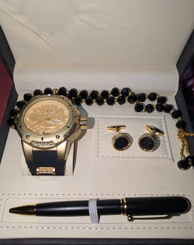 Luxury Watch Gift Set – Brand New | Watch, Tasbeeh, Studs & Pen